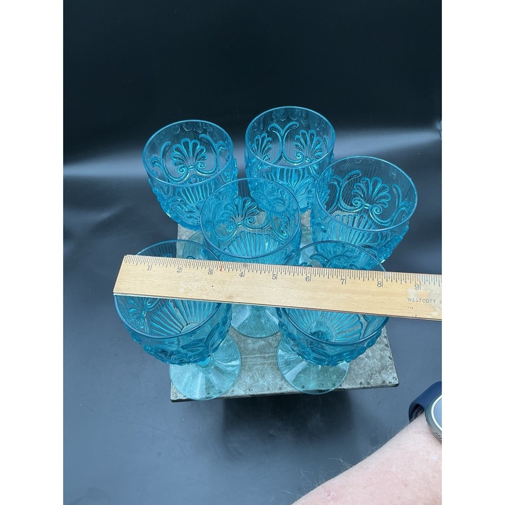 Set of 6 Le Cadeaux Outdoor Plastic Goblets Wine Glasses Fleur Teal Turquoise - Picture 4 of 9